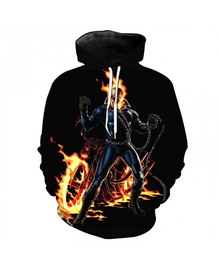 Burning Flame Hoodie Fashion Skull Motorcycle Printing Jumper Sweatshirts Tracksuit Pullover Hooded Sweatshirt