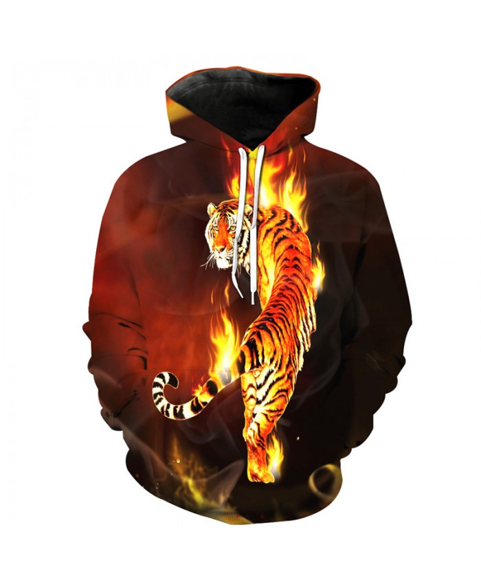 Burning Flame Tigers Cool Hoodies Fashion Sweatshirts Pullovers Casual Hoodie Autumn Tracksuit Pullover Hooded Sweatshirt