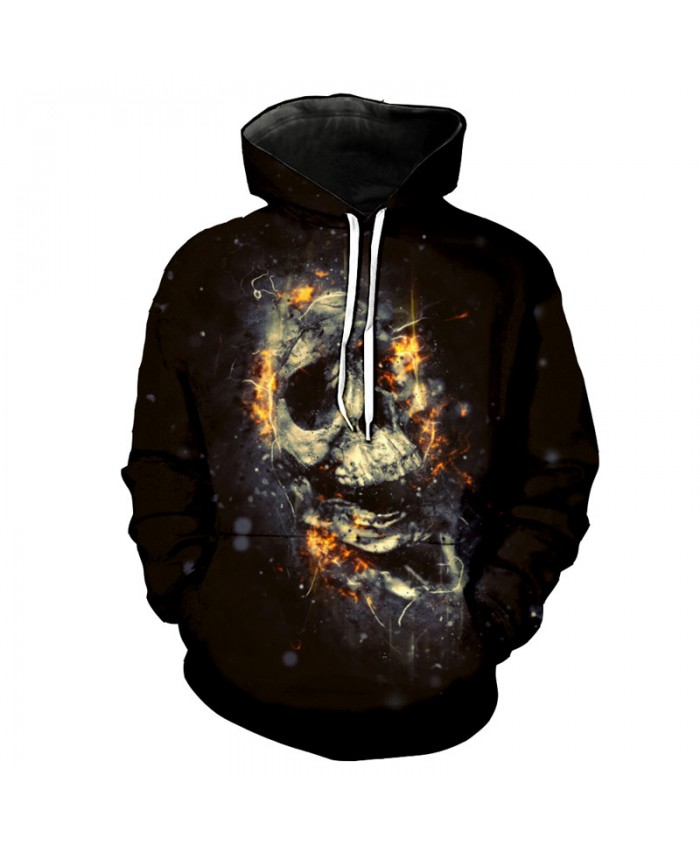 Burst Burning Skull Printed Fashion Hooded Sweatshirt High Quality Pullover Tracksuit Pullover Hooded Sweatshirt