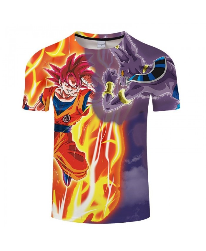 Cartoon Goku Fighting With Animal Dragon Ball 3D Print Men tshirt Anime Casual Short Sleeve Male Quick Dry Drop Ship