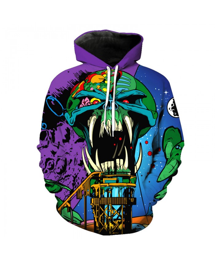 Cartoon Long Teeth Skeleton Printed Hooded Sweatshirts Tracksuit Pullover Hooded Sweatshirt