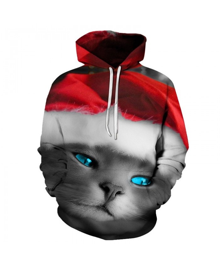 Casual Fashion Hoodies Men 2021 3D Hoodies Christmas Men  3D Printed The kitten wearing a hat
