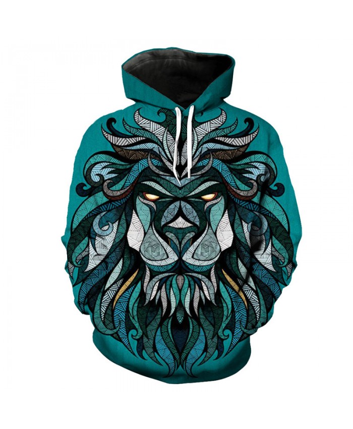 Casual Green Pullover Hoddies Personality Totem Lion Print Fashion Hooded Sweatshirt Casual Hoodie Autumn Tracksuit Pullover Hooded Sweatshirt