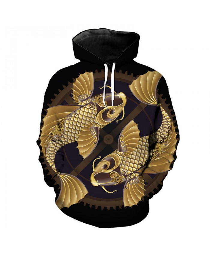 Casual Hoodie Chinese Style Lucky Goldfish Fashion Sweatshirt Pullover Men Women Casual Pullover Sportswear