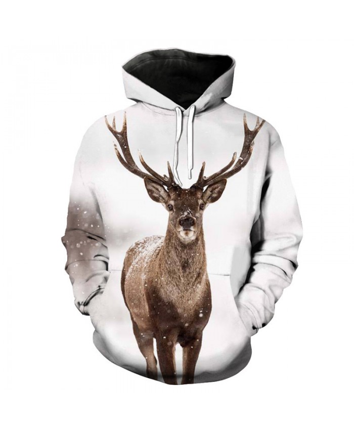 Casual Men Women Sweatshirt Snowflake Reindeer Print Fashion 3D Hooded Pullover