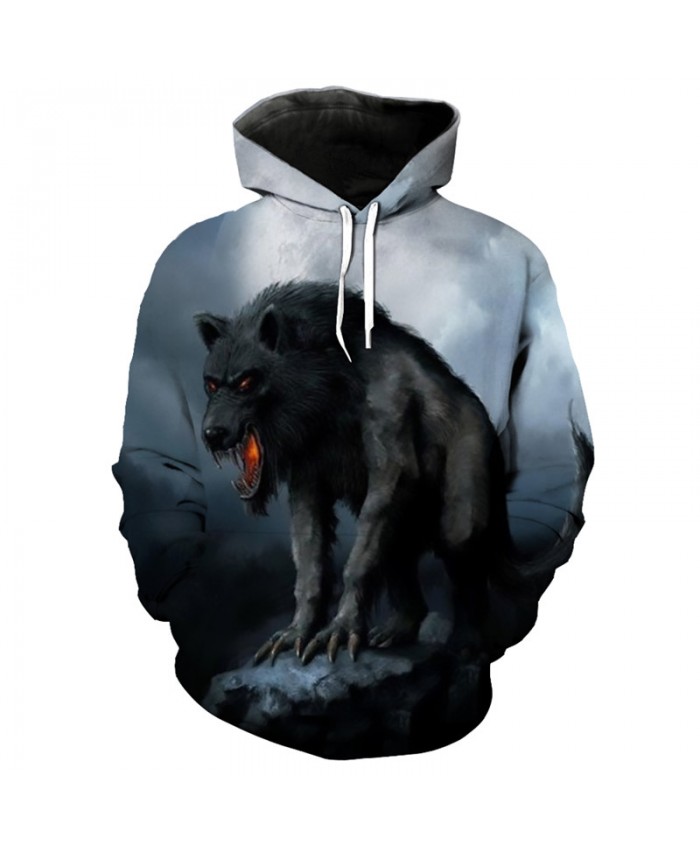 Casual Wolf Series Hoodie Lonely Howling Wolf Print Men's Hooded Pullover Tracksuit Pullover Hooded Sweatshirt