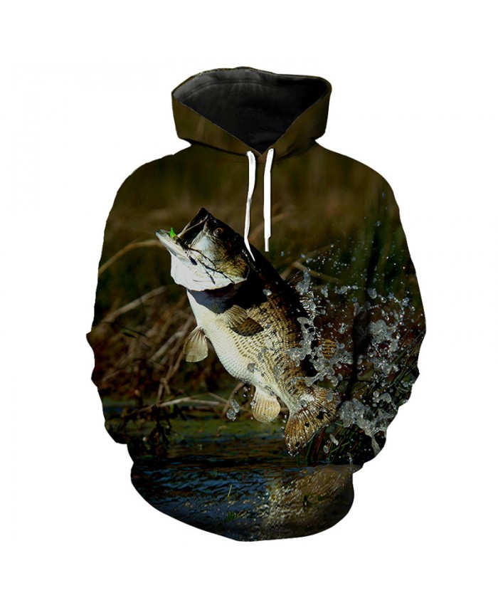 Casual hooded sweatshirt flying to eat hook fish print fun hooded sweatshirt Men Women Casual Pullover Sportswear