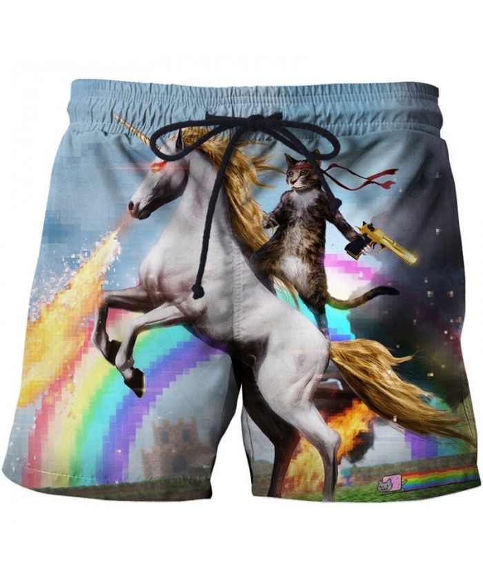 Cat Driving Horse 3D Printed Men Board Shorts Male Quick Drying Breathable Beach Shorts Summer Male Clothing Short