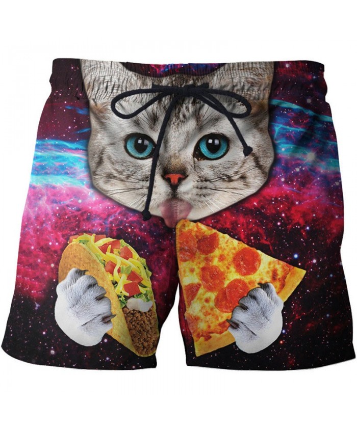 Cat Eating Pizza 3D Printed Men Board Short Male Quick Dry Breathable Beach Short Summer Casual Male Clothing Short