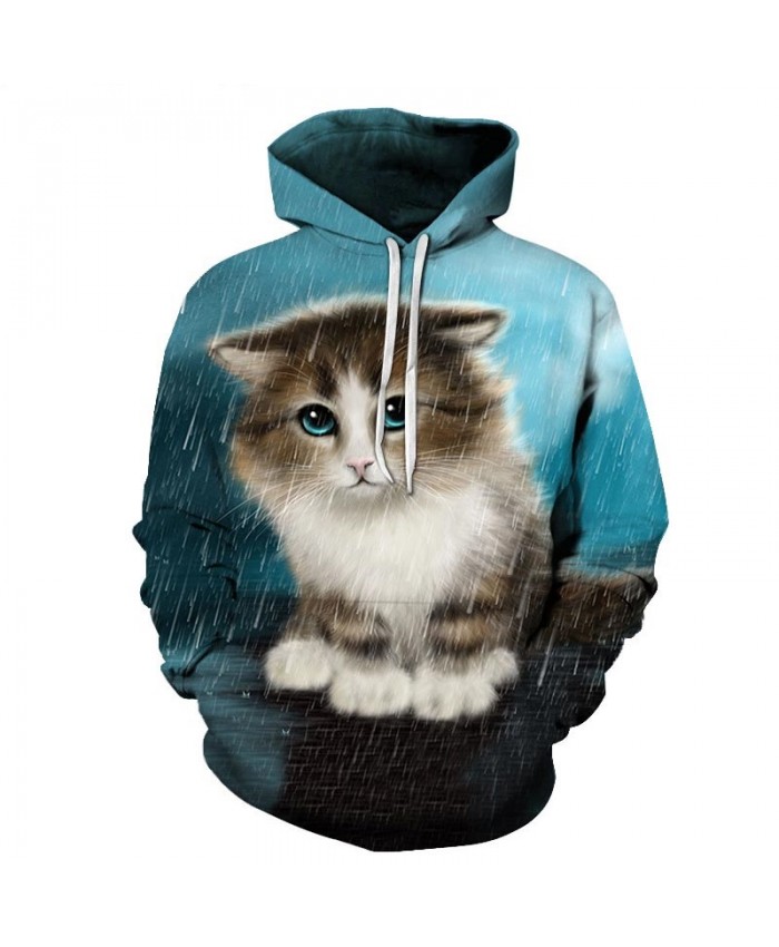 Cat In The Rain 3D Printed Mens Pullover Sweatshirt Pullover Casual Hoodie Men Streetwear Sweatshirt Clothes Hoodie