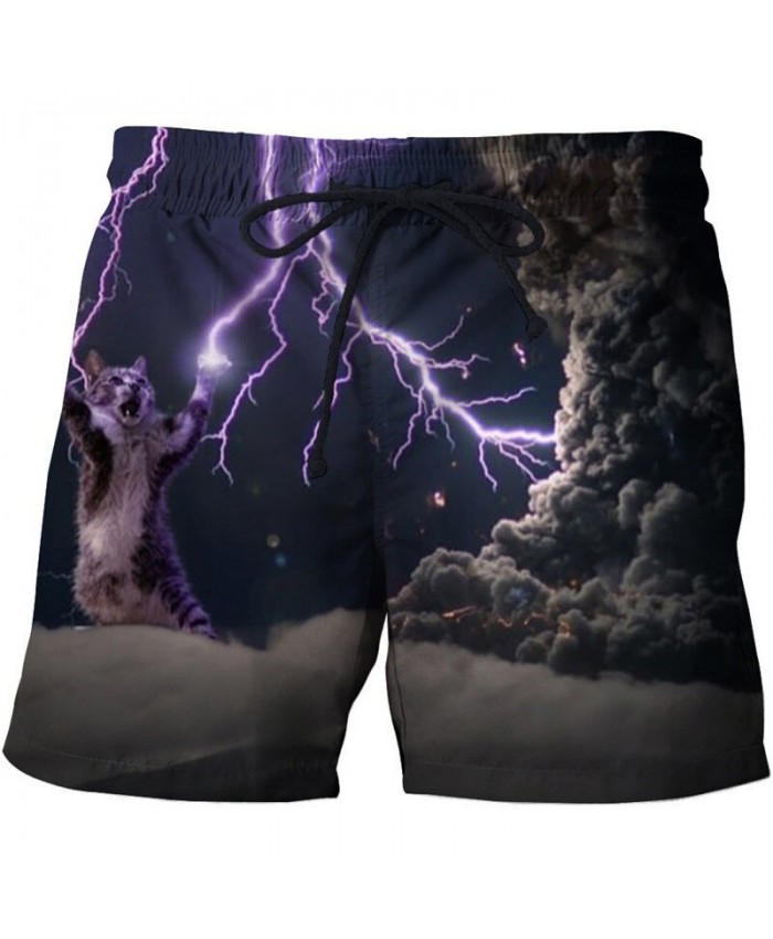 Cat Is Struck By Lightning 3D Printed Board Shorts Elastic Waist Beach Shorts Summer Male Clothing Short Trousers