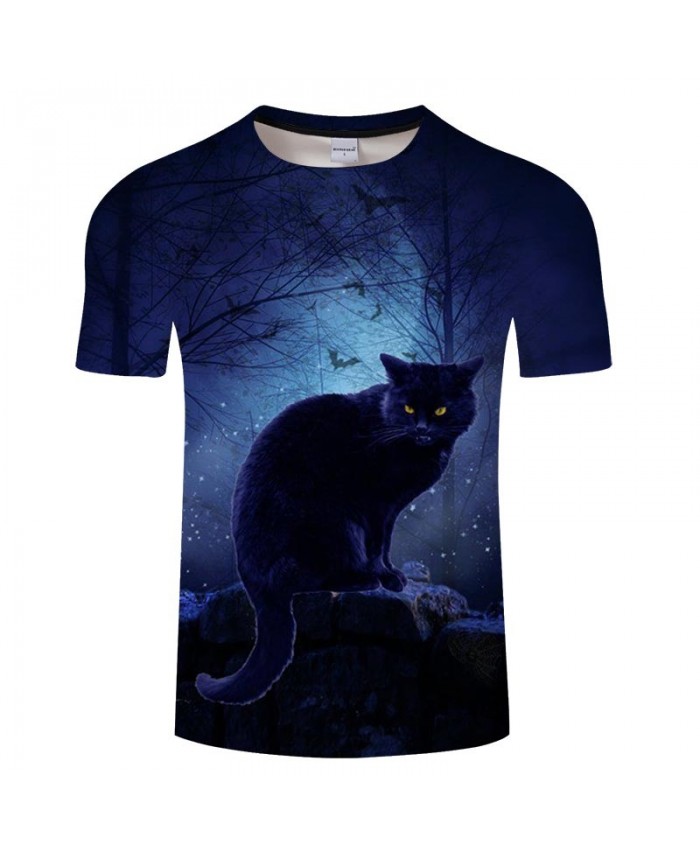 Cat Under The Moonlight 3D Printed Men tshirt Crossfit Shirt Casual Summer Short Sleeve Male tshirt Brand O-neck Men