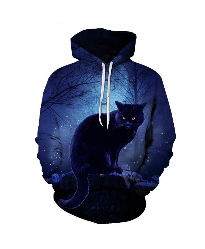 Cat Under The Night Light 3D Print Mens Pullover Sweatshirt Pullover Casual Hoodie Men Streetwear Sweatshirt Hoodie