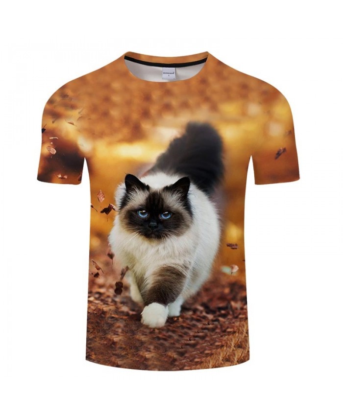 Cat Walking In The Leaves 3D Printed Men tshirt Crossfit Shirt Casual Summer Short Sleeve Men Brand T Shirt Men