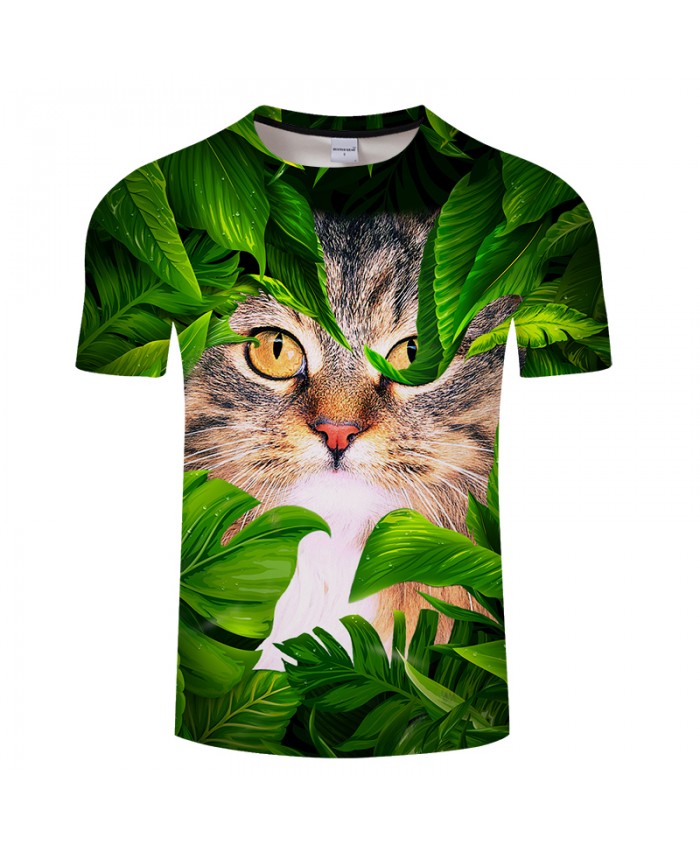 Cat&leaf Print 3D T shirt Men Women tshirt Summer Funny Short Sleeve O-neck Tops&Tees 2019 Hot Sale Unisex Drop Ship