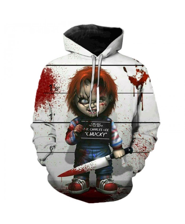 Child's Play Chucky 3D Hoodie Sweatshirts Men Women Horror Movie IT Clown Casual Pullover Halloween Streetwear Oversized Hoodies A