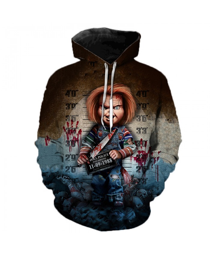 Child's Play Chucky 3D Hoodie Sweatshirts Men Women Horror Movie IT Clown Casual Pullover Halloween Streetwear Oversized Hoodies B
