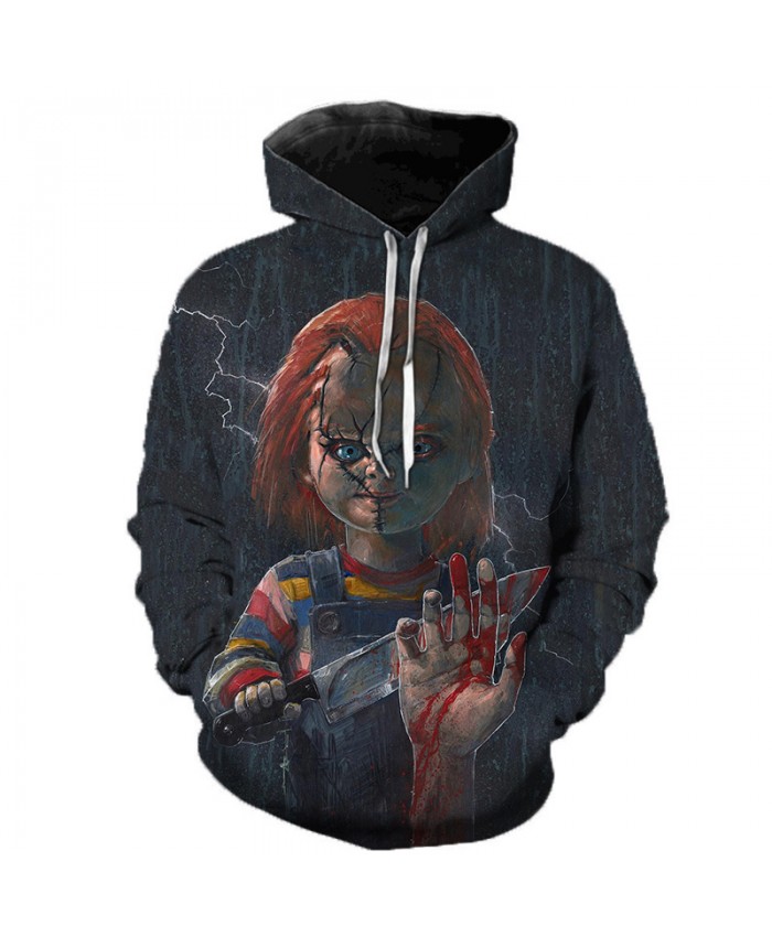 Child's Play Chucky 3D Hoodie Sweatshirts Men Women Horror Movie IT Clown Casual Pullover Halloween Streetwear Oversized Hoodies C