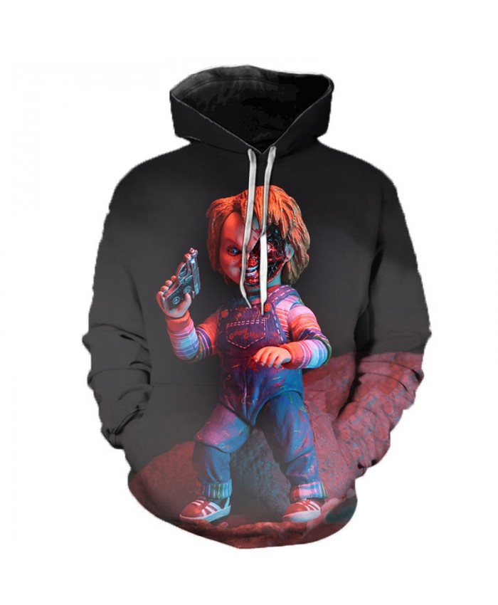 Child's Play Chucky 3D Hoodie Sweatshirts Men Women Horror Movie IT Clown Casual Pullover Halloween Streetwear Oversized Hoodies D