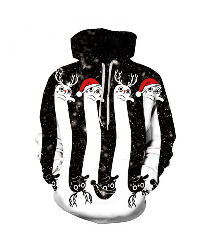 Christmas Long Finger Cat 3D Printing Hoodies Autumn Fashion Star Hooded Sweatshirt Pullover