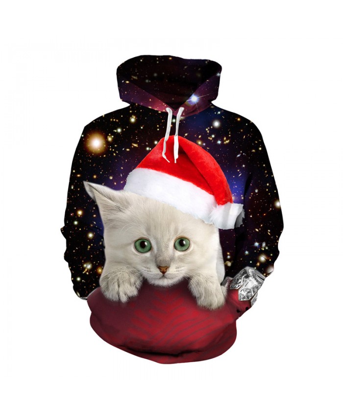 Christmas White Cat Hoodies 3d Print Hoody Sweatshirt EUR Size Tops Cute Animal Unisex Hip Hop Tracksuit Pullover