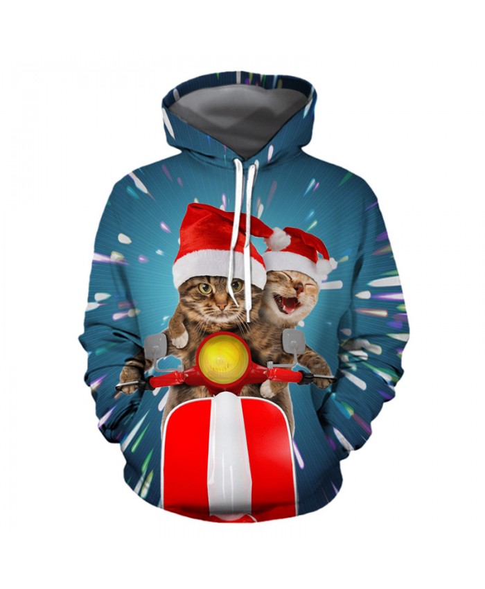 Christmas cat riding a motorcycle Christmas Hoodies 3D Sweatshirts Men Women Hoodie Print Couple Tracksuit Hooded Hoody Clothing