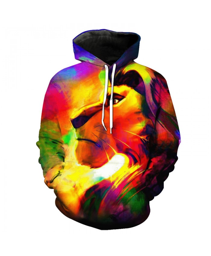 Color Anime Lion Print Fashion Neutral Hooded Sweatshirt Autumn Street Pullover Casual Hoodie Autumn Tracksuit Pullover Hooded Sweatshirt