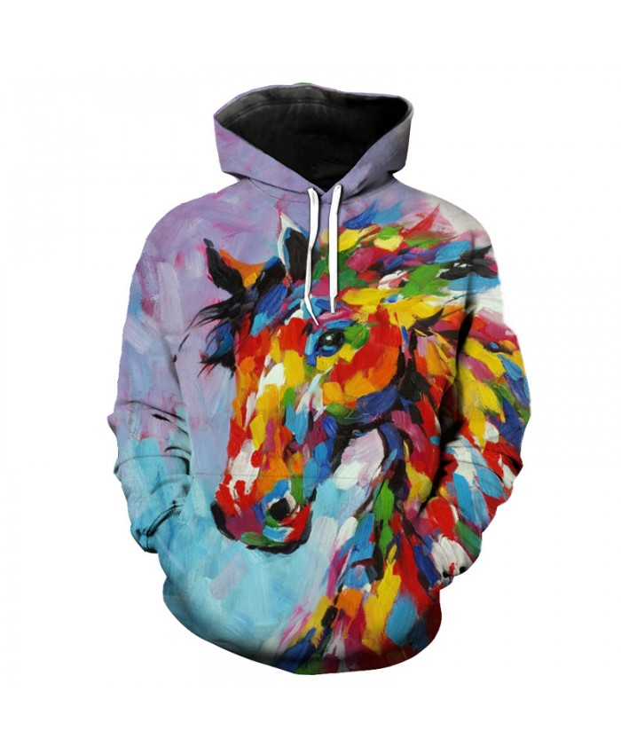 Color Graffiti Horse Individuality Street Hoodie Sweatshirt Casual Hoodie Autumn Tracksuit Pullover Hooded Sweatshirt