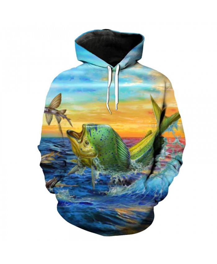 Color sky ocean fish prey fish print fashion 3D hooded sweatshirt Men Women Casual Pullover Sportswear