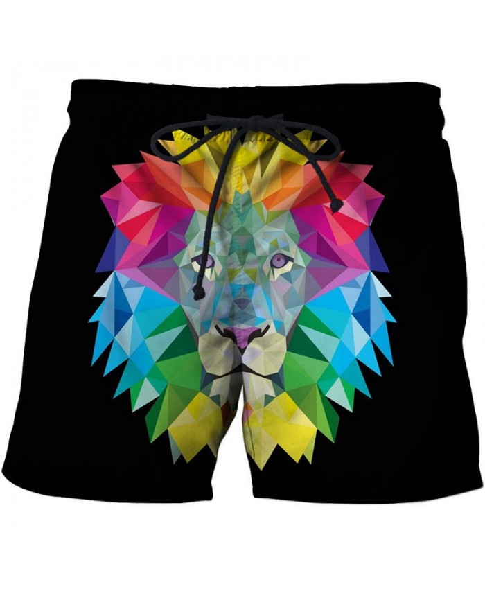 Colorful Lion Face 3D Printed Board Shorts Elastic Waist Beach Shorts Summer 2021 New Male Clothing Short Trousers