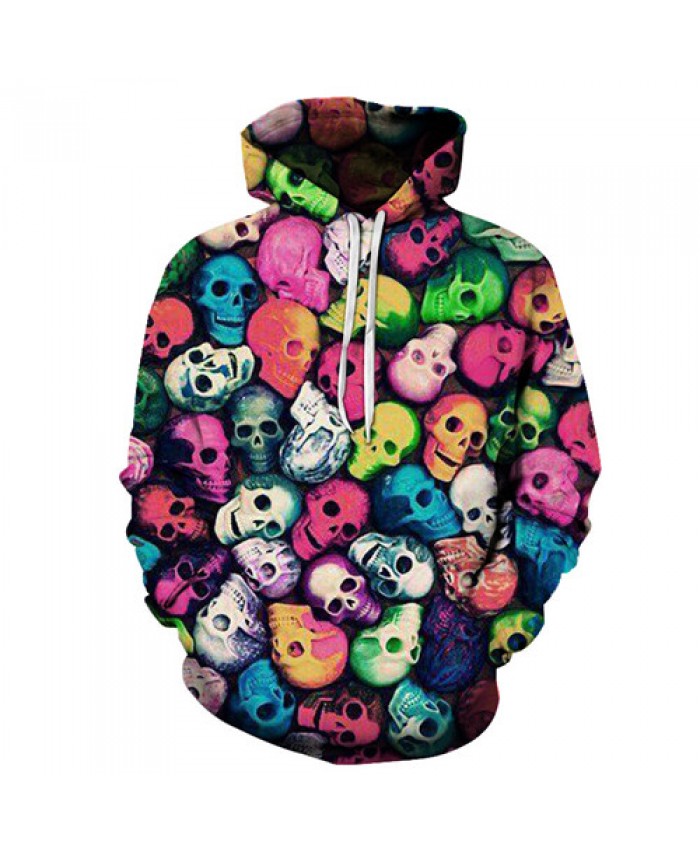 Colorful Skulls Hoodies 3D Prints Hoody Sweatshirt 2021 Street Style Tracksuit Pullover Mens Clothing Drop Ship