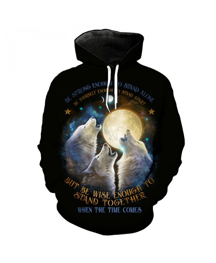 Colorful Three Wolf Howling Printing Fashion Neutral Pullover Cool Hooded Sweatshirts Men Women Casual Pullover Sportswear
