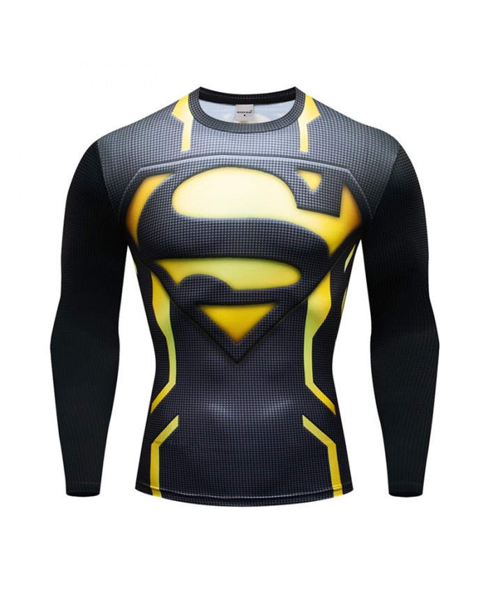 Compression Men Tshirt Bodybuilding Fitness Tops T-shirt Long Sleeve Tees Cosplay Brand Superman VS Batman Crossfit New