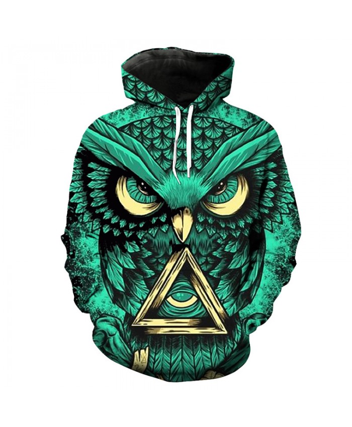 Cool 3D Owl Print Green Fashion Men Women Hoodie Sweatshirt Casual Pullover
