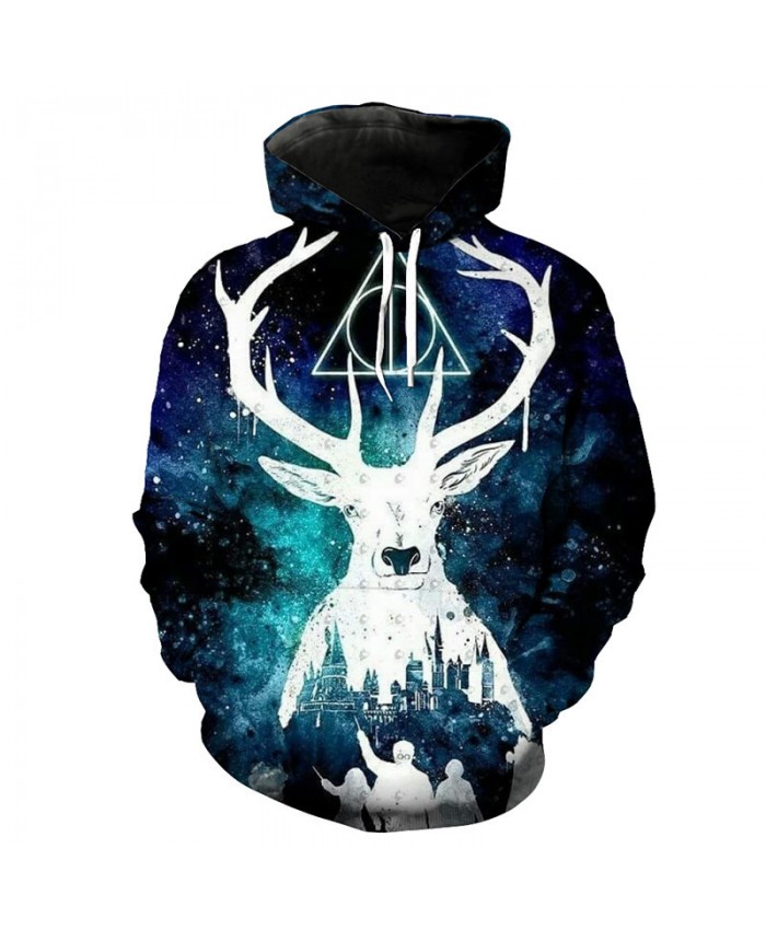 Cool 3D starry reindeer print fashion hooded sweatshirt hip hop streetwear