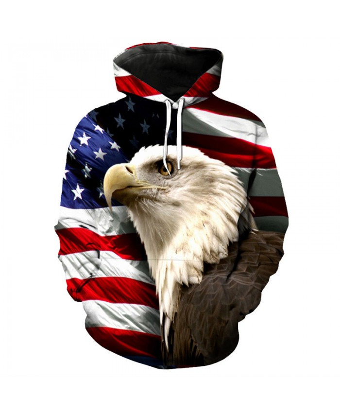 Cool American flag bald eagle print fashion hooded sweatshirt pullover Casual Hoodie Autumn Tracksuit Pullover Hooded Sweatshirt