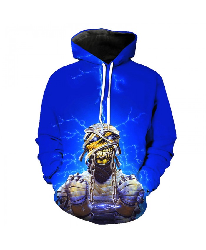 Cool Blue Lightning Mummy Hoodie Fashion Skull Pullover Sweatshirts Tracksuit Pullover Hooded Sweatshirt