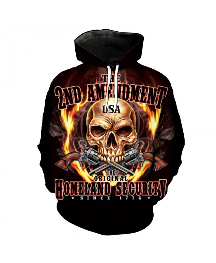Cool Fire Skull Gun Print Hooded Sweatshirt Men's Sportswear Tracksuit Pullover Hooded Sweatshirt