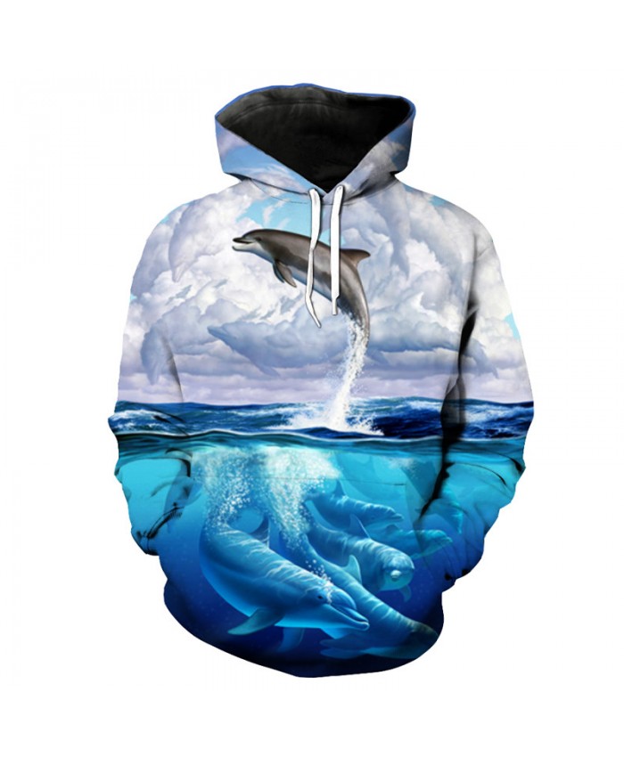Cool Flying Dolphin Print Sportswear Latest Fashion Hooded Sweatshirt Men Women Casual Pullover Sportswear