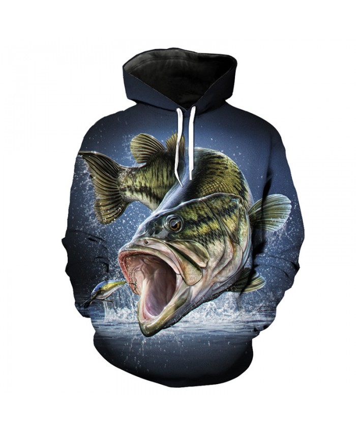 Cool chase hook fish print fun 3d hooded sweatshirt pullover Men Women Casual Pullover Sportswear