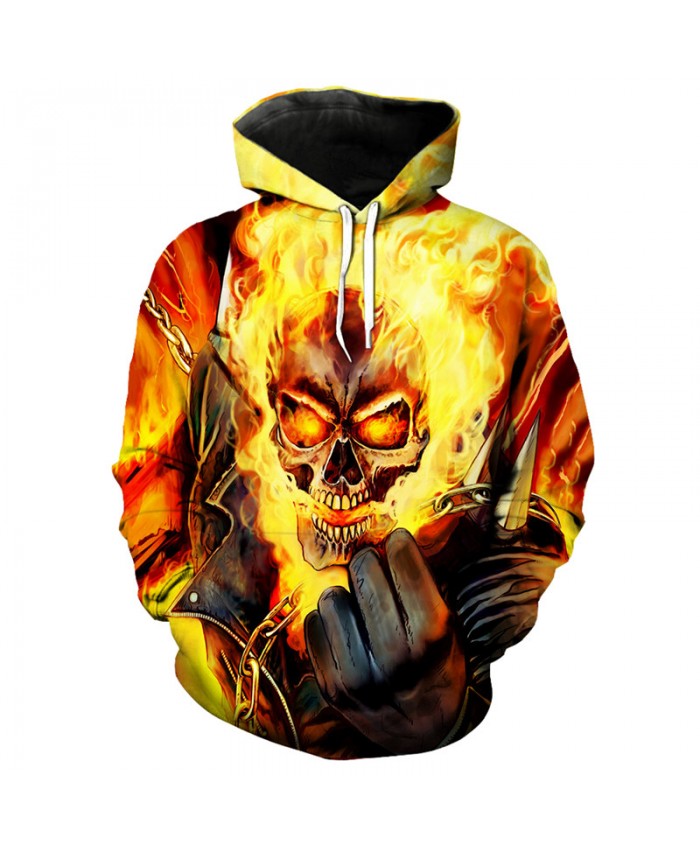 Cool flame skull printing hip hop street fashion hooded sweatshirt pullover Tracksuit Pullover Hooded Sweatshirt
