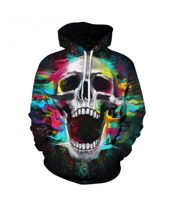 Cool graffiti color skull print fashion hooded sweatshirt pullover hip hop streetwear