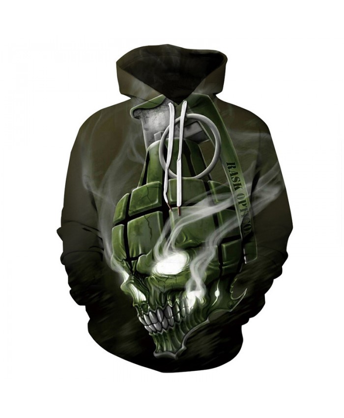 Cool grenade skull print fashion 3D hooded sweatshirt casual streetwear