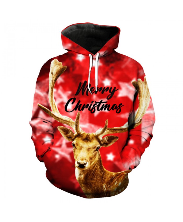 Cool red hoodie christmas sweatshirt Cute deer print fashion hooded pullover Dropshipping and Wholesale EU Size