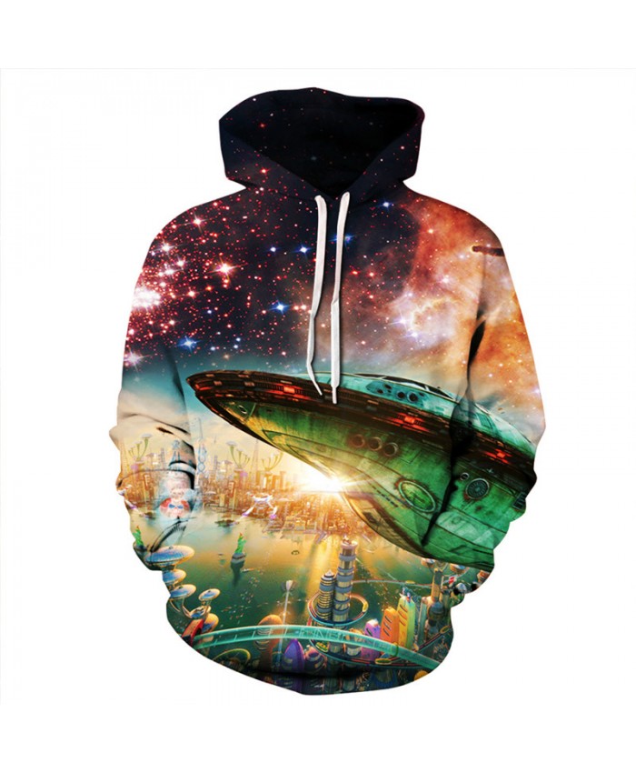 Cosmic Alien Base Green UFO Fashion Hooded Sweatshirt Cool Pullover