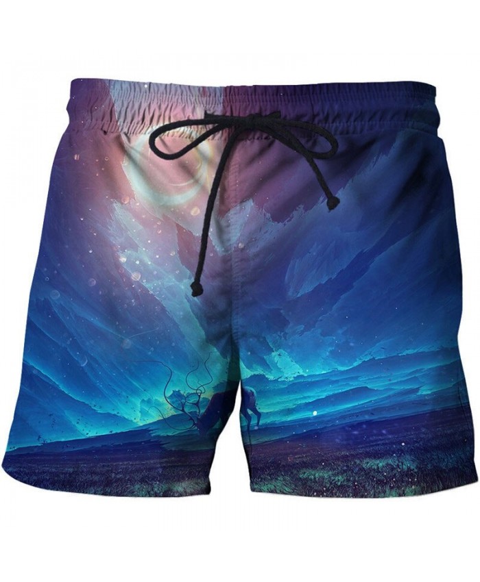 Cows Graze Under The Stars 3D Printed Board Shorts Elastic Waist Beach Shorts Summer Male Clothing Short Trousers