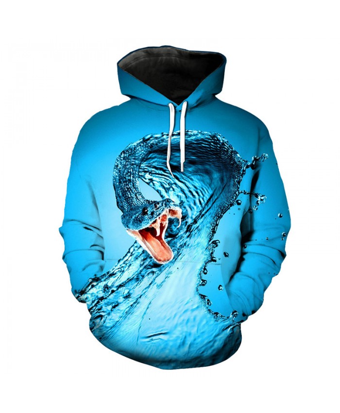 Creative Dripping Snake Print Fashion Hooded Sweatshirt Blue 3D Pullover