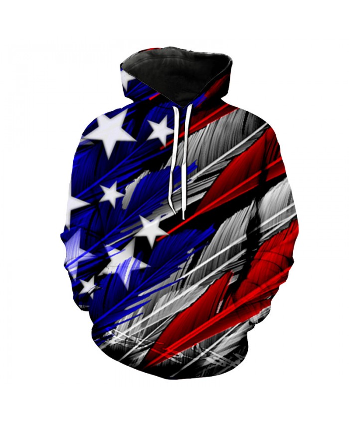 Creative Feather Effect American Flag Printing Fashion Cool Dooded Sweatshirt Casual Pullover