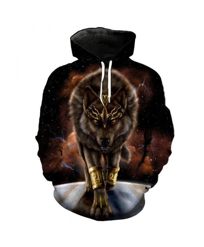 Crown Brown Galaxy Wolf Print Fashion Street Clothes Casual Hoodie Pullover Men Women Casual Pullover Sportswear