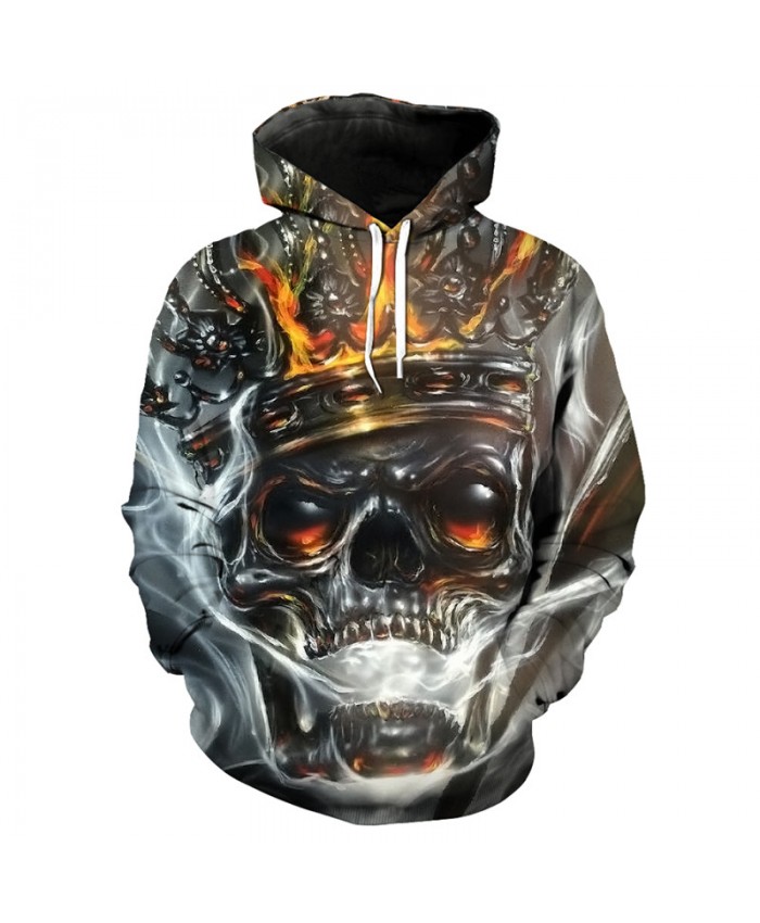 Crown King skull print fashion 3D hooded pullover casual sweatshirt Tracksuit Pullover Hooded Sweatshirt